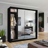 Chicago Black Wardrobe with Sliding & Mirror Doors - Fast UK Delivery
